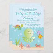 Sous la mer Invitation d'anniversaire en bleu et v (Devant / Derrière)