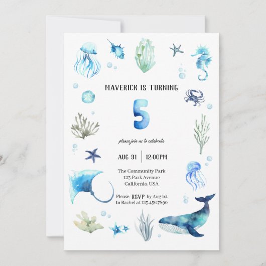 Sous la mer Invitation du 5e anniversaire (Devant)