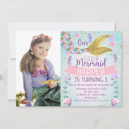 Sous la mer Mermaid Tail Invitation d'anniversaire (Devant)