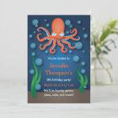 Sous la mer Orange Octopus Invitations d'anniversa (Debout devant)