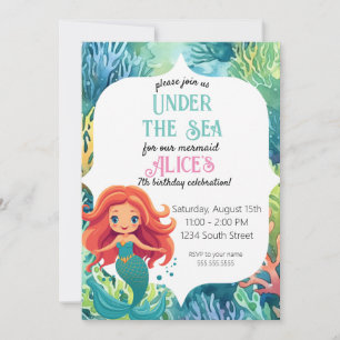 Sous la mer Petite Sirène Invitation Anniversaire