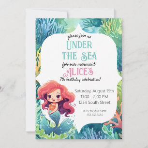 Sous la mer Petite Sirène Invitation Anniversaire