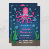 Sous la mer Pink Octopus Invitations d'anniversair (Devant / Derrière)