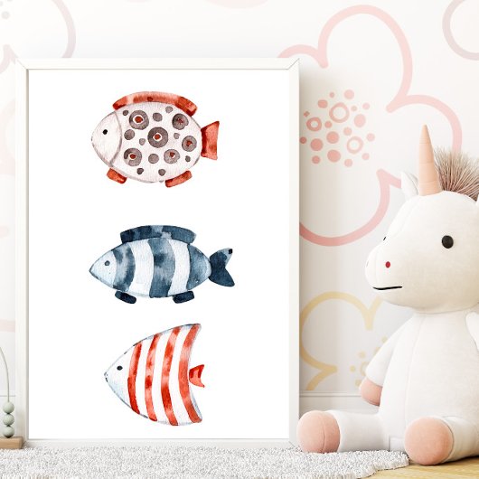 Sous la mer Poster de poisson rouge et bleu