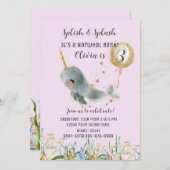 Sous la mer rose Narwhal Invitation d'anniversaire (Devant / Derrière)