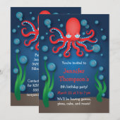 Sous la mer Rouge Octopus Invitations d'anniversai (Devant / Derrière)