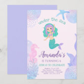 sous la mer Sirène Anniversaire Invitation (Devant / Derrière)