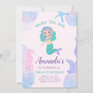 sous la mer Sirène Anniversaire Invitation