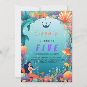 Sous la mer Sirène Anniversaire Invitation pour fi