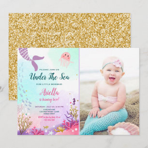 Sous la mer Sirène Anniversaire Invitation violet