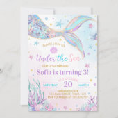 Sous la mer Sirène fille Invitation d'anniversaire (Devant)