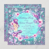 Sous la mer Sirène Invitations d'anniversaire (Devant / Derrière)