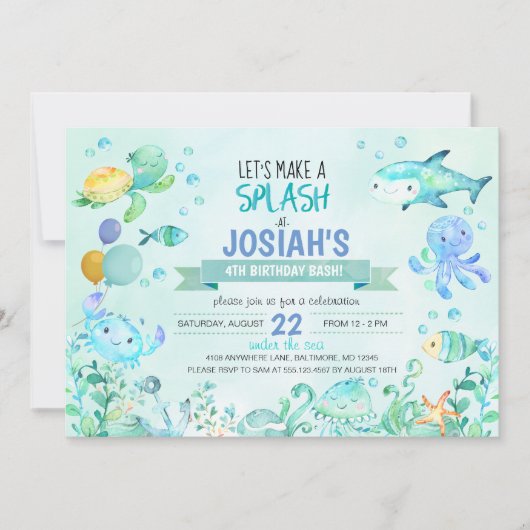Sous La Mer Splash Birthday Boy Invitation (Devant)