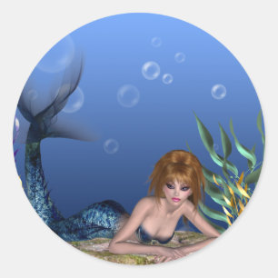 Sous la mer Stickers Sirène à tête rouge