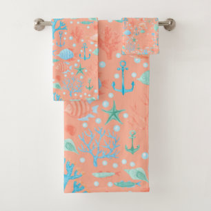 Sous l'aquarelle de la mer Coral rose Serviette en