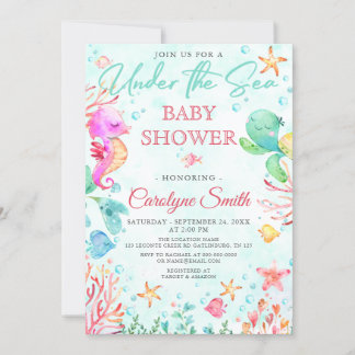 Sous le baby shower de mer modèle invitation