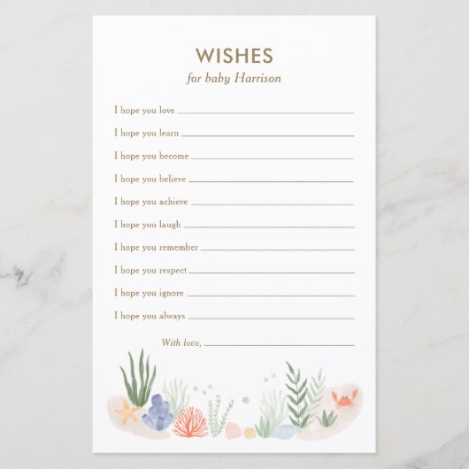 Sous le Baby shower de mer Voeux pour la carte béb (Devant)