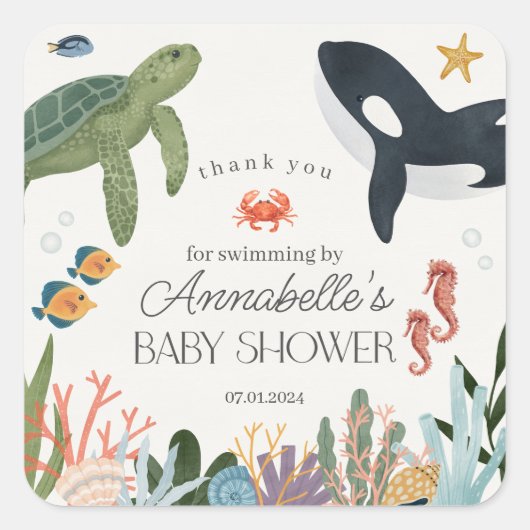 Sous le Baby shower Océan Mer Favors Sticker (Devant)