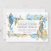 Sous le Faire-part de mariage d'été Sea Blue Gold (Devant)