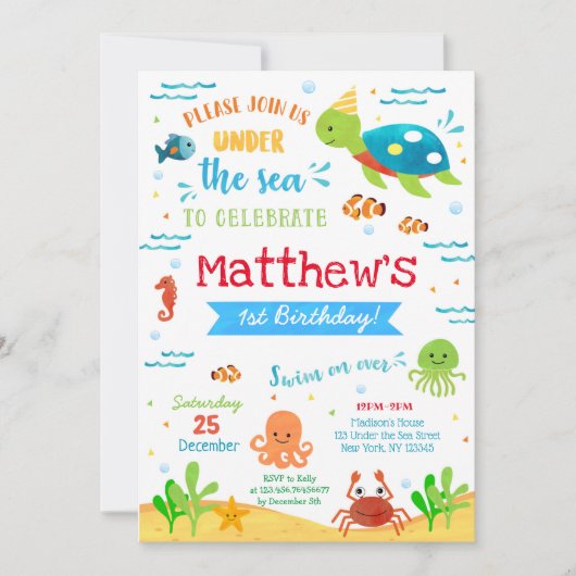 Sous le poisson de mer Invitations d'anniversaire  (Devant)