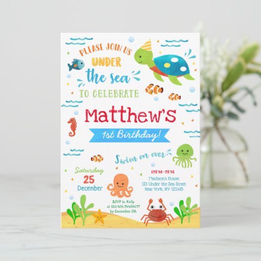 Sous le poisson de mer Invitations d'anniversaire  (Debout devant)