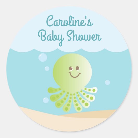 Sous le Sticker rond Baby shower de mer bleu-vert (Devant)