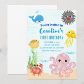 Sous le thème de la mer 1ère invitation anniversai (Devant / Derrière)