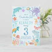 Sous Les Animaux De Mer Invitation Fête Anniversai (Debout devant)