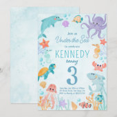 Sous Les Animaux De Mer Invitation Fête Anniversai (Devant / Derrière)