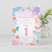 Sous Les Animaux De Mer Invitation Fête Anniversai (Debout devant)