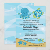 Sous les invitations bleues de baby shower de mer (Devant / Derrière)