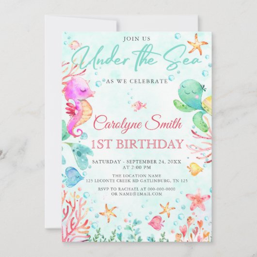 Sous Les Invitations D'Anniversaire De La Mer (Devant)