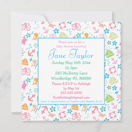 Sous les invitations de baby shower de mer (Devant)