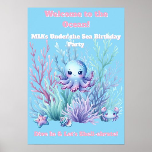 Sous l'océan - Affiche d'anniversaire pour filles  (Devant)