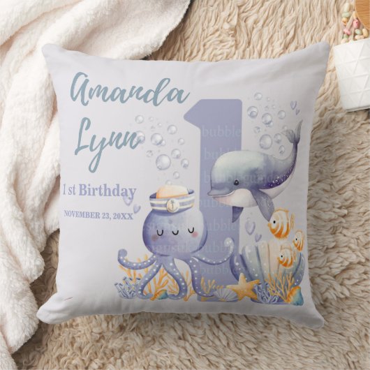 Sous l'Océan Bébé Fille Coussin de Fête du 1er Ann (Couverture)