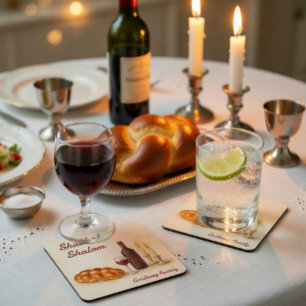 Sous-verre aquarelle Shabbat Shalom personnalisé
