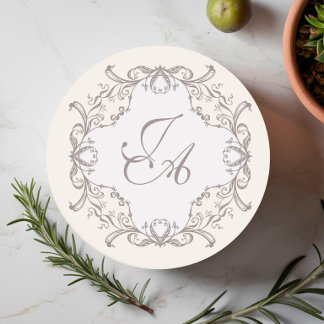 Sous-verre de mariage à monogramme baroque ivoire