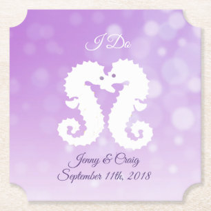 Sous-verre de mariage Hippocampe blanc et violet