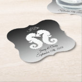 Sous-verre de mariage personnalisé Hippocampe noir (Incliné)