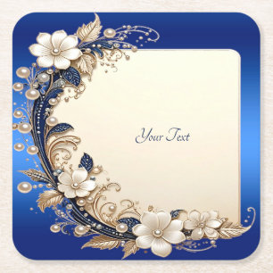 Sous-verre en papier à embellissement floral bleu
