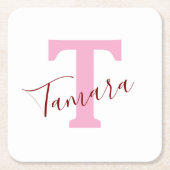 Sous-verre en papier à monogramme rose | Nom perso (Devant)