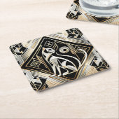 Sous-verre en papier chat noir abstrait décoratif (Incliné)