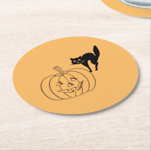Sous-verre en papier - Citrouille et chat noir