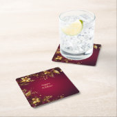 Sous-verre en papier de fête Fleurs Rouge Bourgogn (En situation)