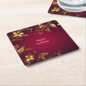 Sous-verre en papier de fête Fleurs Rouge Bourgogn (Incliné)