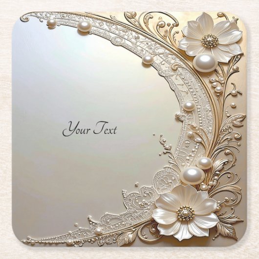 Sous-verre en papier fleurs blanches modernes perl (Devant)