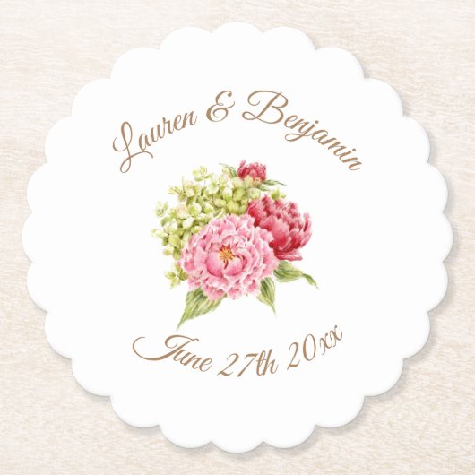 Sous-verre en papier floral Pivoines et Hydrangea (Devant)