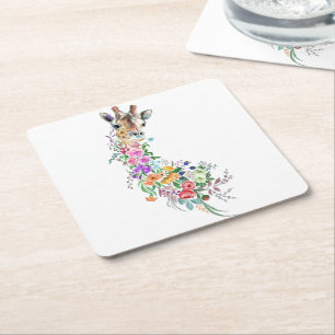 Sous-verre en papier girafe fleurs