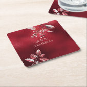 Sous-verre en papier Noël Feuilles Rouges enneigée (Incliné)