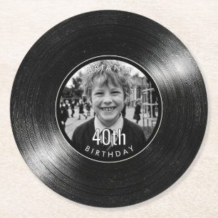 Sous-verre en papier noir aspect vinyle pour 40e a